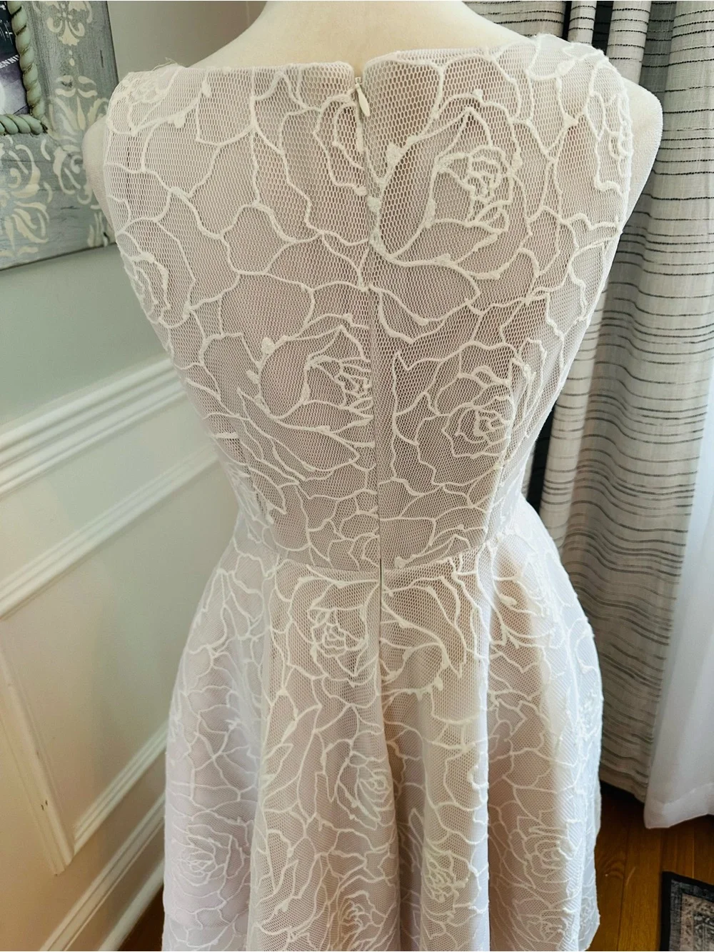 Adrianna Papell Bonded Mesh High-Low Dress - White & Blush - Wedding - Picture 8 of 16